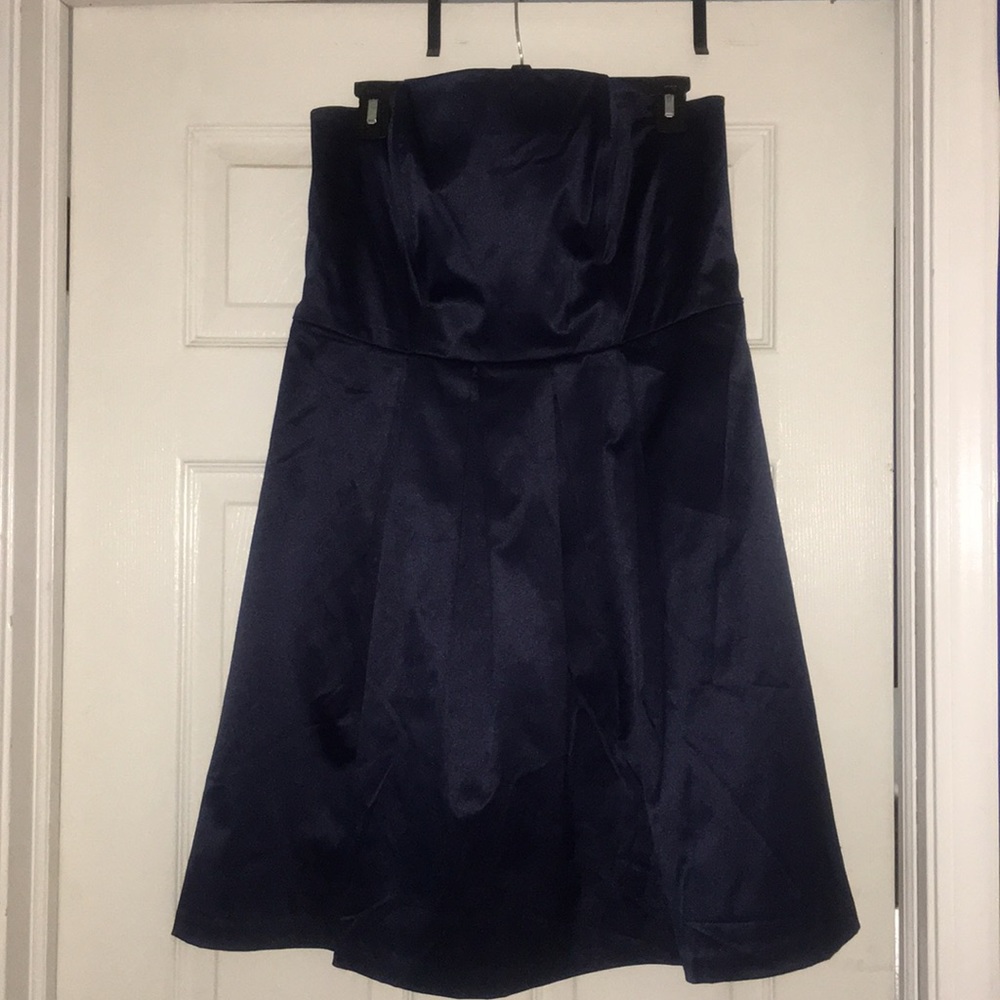 Navy Satin Strapless Dress